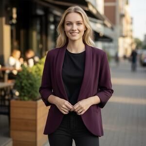 Aritzia Wilfred Chevalier Blazer Jacket Size 8 Crepe Open Front Burgundy Preppy